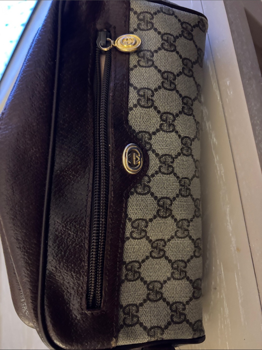 Gucci Brown and Beige GG Canvas Messenger Bag with Gold Hardware